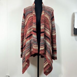 American Eagle Striped Waterfall Sweater Cardigan Size S Burgundy Pink Women’s